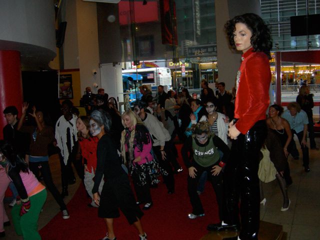 Soon-to-be World Record Holders practice beneath a wax sculpture of Grammy Award-winning recording artist Michael Jackson. 